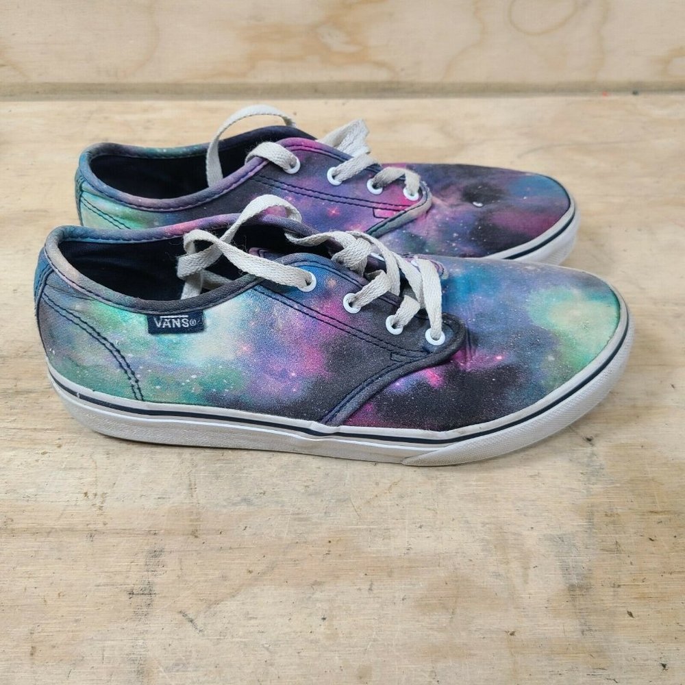 VANS Off the Wall Women's Blue Green Pink Outer Space Shoes Size 6 Miss size 4.5